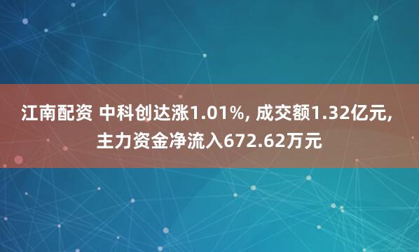 江南配资 中科创达涨1.01%, 成交额1.32亿元, 主力资金净流入672.62万元